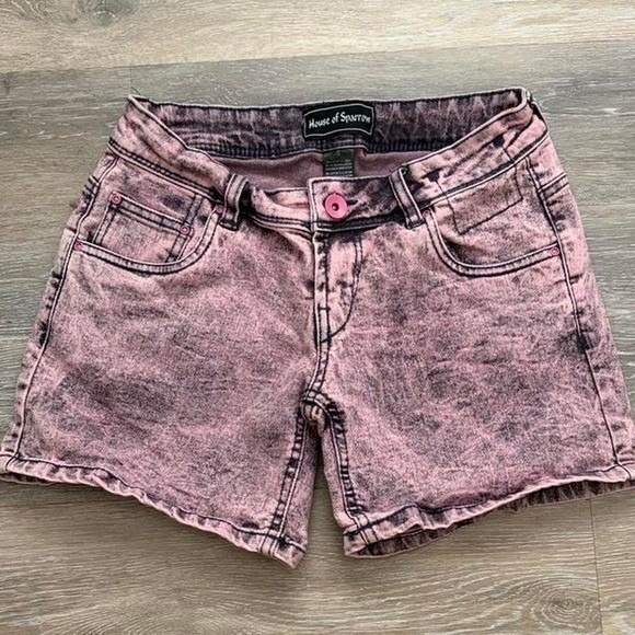 House of Sparrow Pants - House of Sparrow‎ Pink Acid Wash Denim Shorts Womens Size 4 Retro 5-Pocket Style